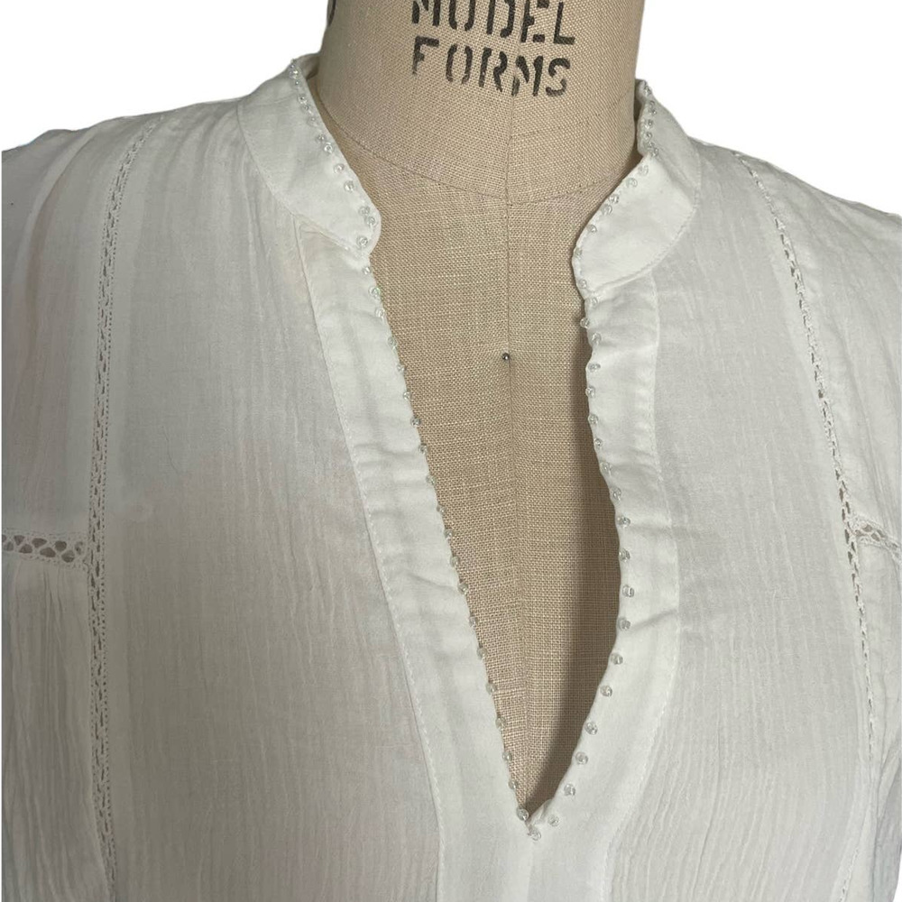 NWOT Pomander Place Ophelia Dropwaist Coverup White Beaded Vacation Dress Large - Picture 6 of 10